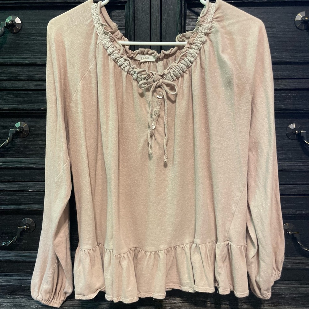 Tan Ruffle Blouse
